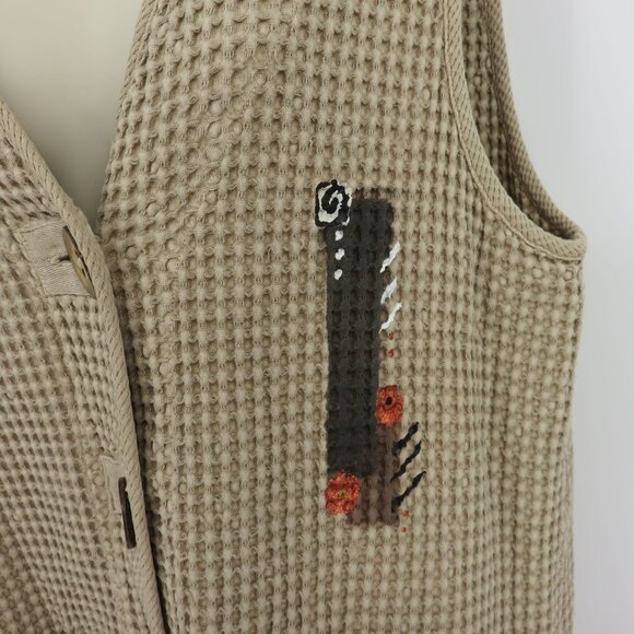 Phoenix Conexion Women Large Puckered Beige Hand Painted Sleeveless Button Vest - Picture 4 of 11